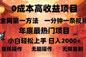 （13723期）0成本高收益蓝海项目，一分钟一条视频，年底最热项目，小白轻松日入…