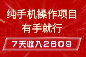 纯手机操作的小项目，有手就能做，7天收入2609+实操教程【揭秘】