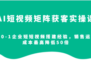 AI短视频矩阵获客实操课，从0-1企业短短视频搭建经验，销售运营成本最高降低50倍