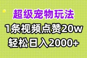 （13578期）超级宠物视频玩法，1条视频点赞20w，轻松日入2000+