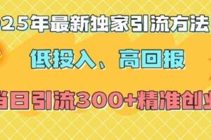 2025年最新独家引流方法，低投入高回报？当日引流300+精准创业粉